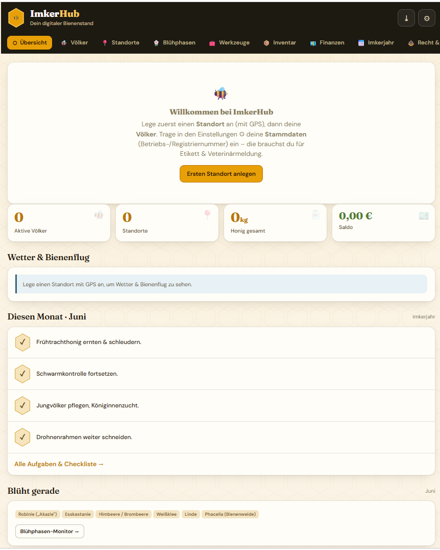 ImkerHub Übersicht/Dashboard
